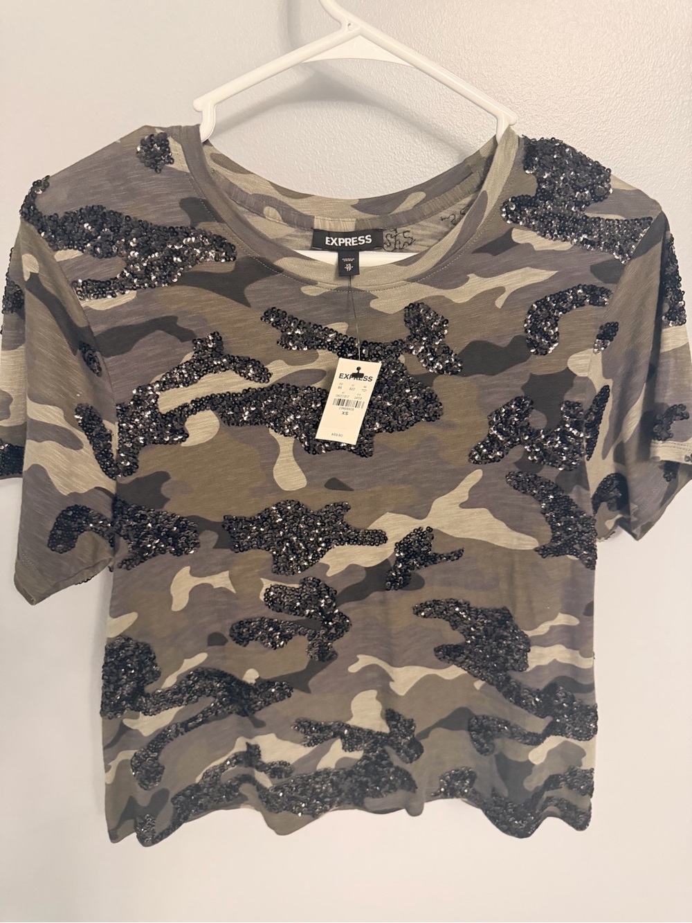 Express Sequin Camo Tee - Olive, Tan & Black